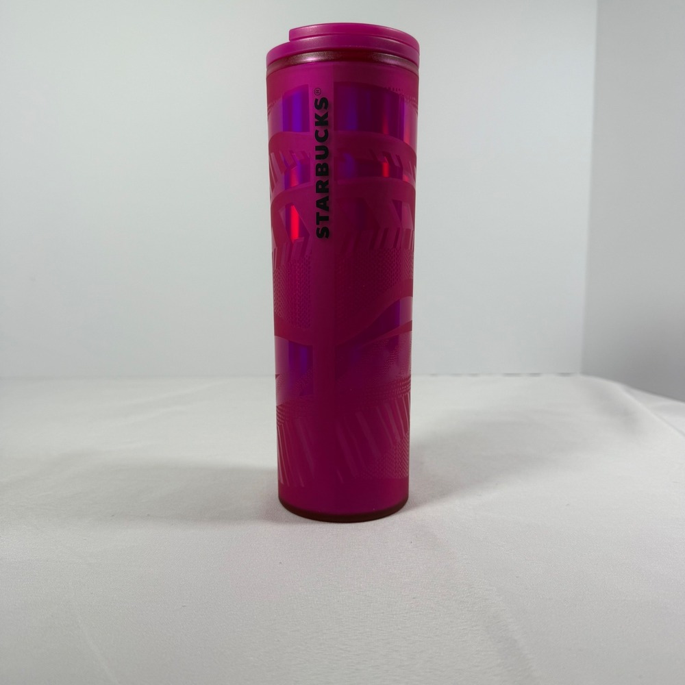 Starbucks Magenta Pink Geometric‎ Abstract 16oz Acrylic Travel Tumbler with Lid